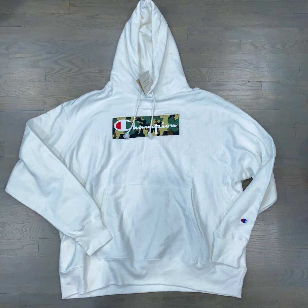Champion Reverse Weave White Camo Box Logo Hoodie
